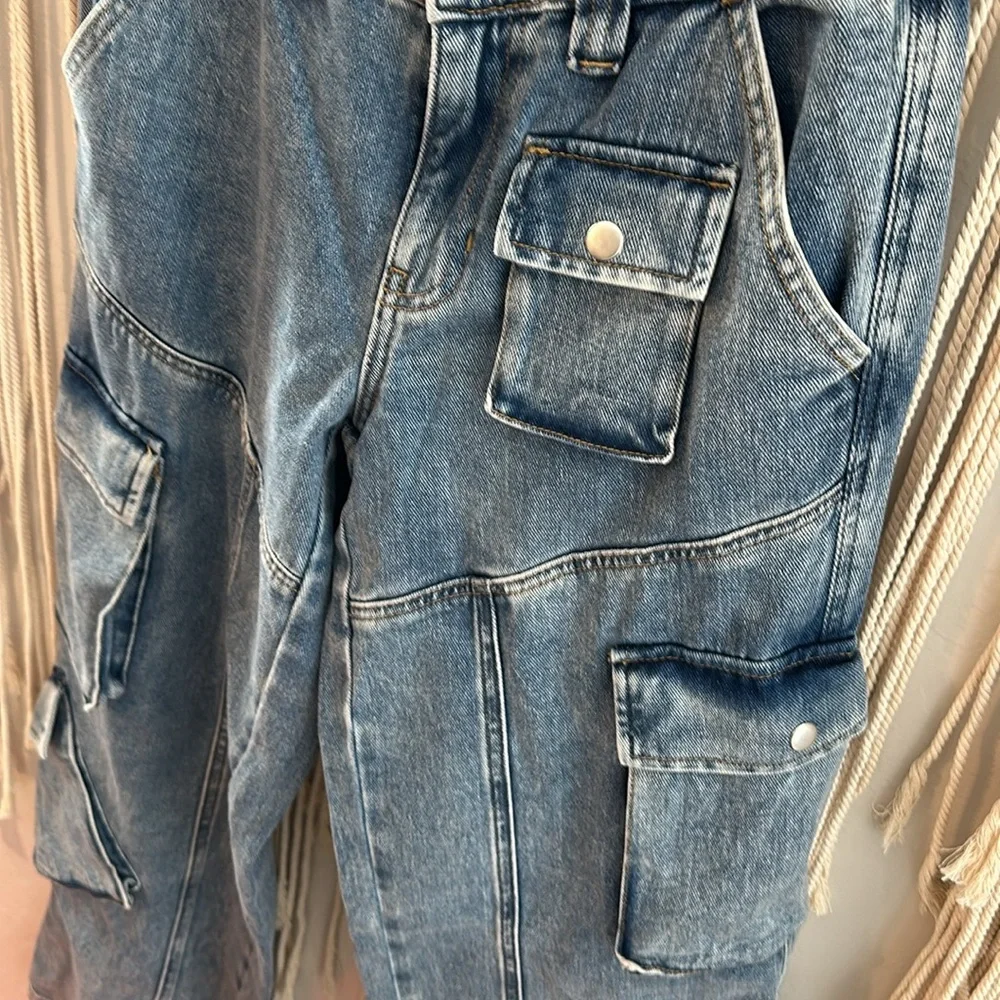 PacSun Light Blue Low Rise Puddle Cargo Jeans - Picture 6 of 7